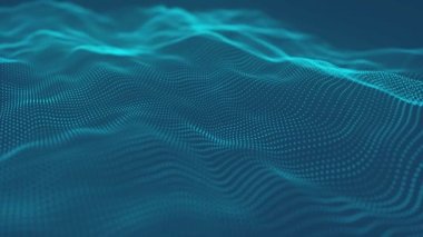 Dynamic wave of glowing particles. Abstract digital background. Data flow information. Concept of digital communication. Big data visualization. 3D rendering. 4k animation.