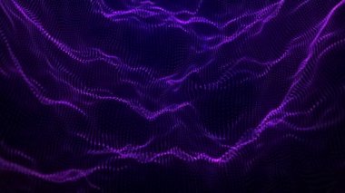 Parlayan parçacıkların dinamik dalgası. Noktaları birleştiren soyut bir arkaplan. Ağ bağlantısı yapısı. 3D görüntüleme. 4k animasyon