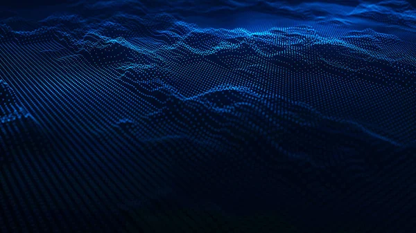 Wave Particles Wave Abstract Digital Landscape Technology Background Illustration — Stockfoto