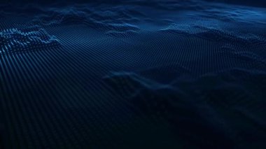 Dinamik dalgalı soyut bir arkaplan. Gelecekçi nokta dalgası. Ses dalgası görüntüsü. Büyük veri görselleştirmesi. 4k animasyon. 3d oluşturma.