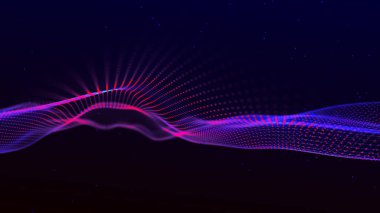 Parçacık dalgası. 3 boyutlu dalga. Soyut dijital manzara. Teknoloji geçmişi. 3B illüstrasyon.