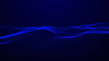 Parçacık dalgası. 3 boyutlu dalga. Soyut dijital manzara. Teknoloji geçmişi. resimleme.