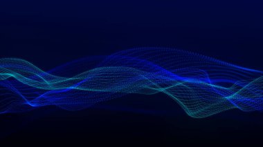 Parçacık dalgası. 3 boyutlu dalga. Soyut dijital manzara. Teknoloji geçmişi. resimleme.