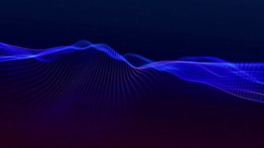 Parlayan parçacıkların dinamik dalgası. Veri akışı bilgisi. Dijital iletişim kavramı. Büyük veri görselleştirmesi. 3 boyutlu görüntüleme. 4k animasyon.