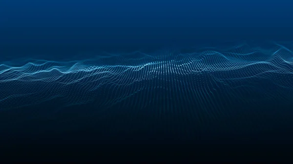 粒子的波涛浪3D 摘要数字景观 技术背景 3D插图 — 图库照片
