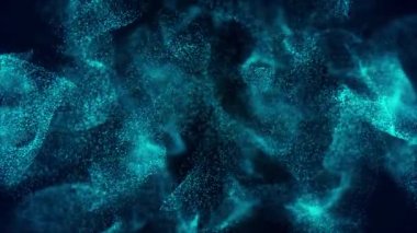 Gelecekçi parçacık dalgası. Soyut teknoloji geçmişi. Büyük veri görselleştirmesi. 3 boyutlu görüntüleme. 4k animasyon.