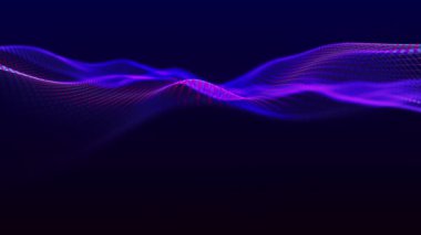 Abstract digital background. Dynamic wave of glowing particles. Data flow information. Concept of digital communication. Big data visualization. 3D rendering. 4k