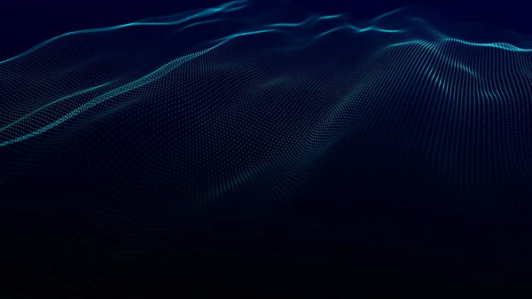 粒子の波 波の3D 抽象的なデジタル風景 技術的背景 3Dイラスト — ストック写真
