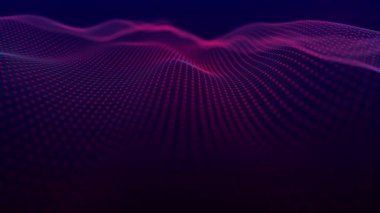 Dinamik dalgalı soyut bir arkaplan. Gelecekçi nokta dalgası. Ses dalgası görüntüsü. Büyük veri görselleştirmesi. 4k animasyon. 3d oluşturma.