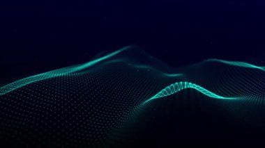 Parlayan parçacıkların dinamik dalgası. Veri akışı bilgisi. Dijital iletişim kavramı. Büyük veri görselleştirmesi. 4k animasyon. 3B görüntüleme