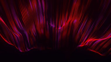 Teknoloji geçmişi. Parçacıkların soyut dijital dalgası. Gelecekçi nokta dalgası. Teknoloji mi yoksa Bilim Sancağı mı? 3B görüntüleme