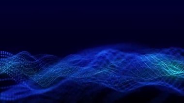 Dynamic wave of glowing particles. Abstract digital background. Data flow information. Concept of digital communication. Big data visualization. 3D rendering. 4k animation.