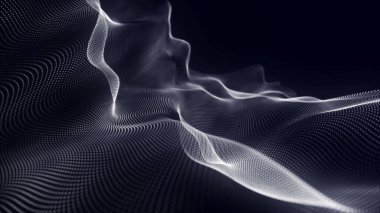 Teknoloji geçmişi. Parçacıkların soyut dijital dalgası. Gelecekçi nokta dalgası. 3d