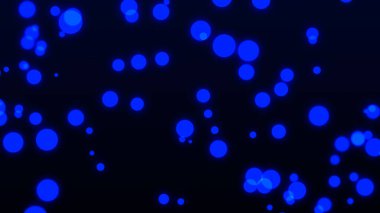 Soyut üç boyutlu mavi toplar uzayda koyu bir arka planda uçar. 3d oluşturma