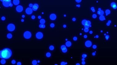 Soyut üç boyutlu mavi toplar uzayda koyu bir arka planda uçar. Canlandırma çerçeveleri 4K biçimlendiriliyor.