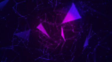 Ağ bağlantısı yapısı. Büyük veri. Noktalar ve doğrular birleştiriliyor. Soyut teknoloji geçmişi. 3D görüntüleme. 4k animasyon.