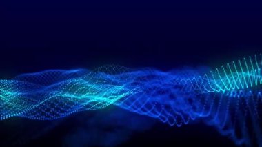 Gelecekçi parçacık dalgası. Soyut teknoloji geçmişi. Büyük veri görselleştirmesi. 3 boyutlu görüntüleme. 4k animasyon