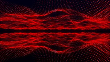 Teknoloji geçmişi. Parçacıkların soyut dijital dalgası. Gelecekçi nokta dalgası. 3d