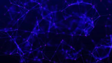 Ağ bağlantısı yapısı. Büyük veri. Noktalar ve doğrular birleştiriliyor. Soyut teknoloji geçmişi. 3D görüntüleme. 4k animasyon.