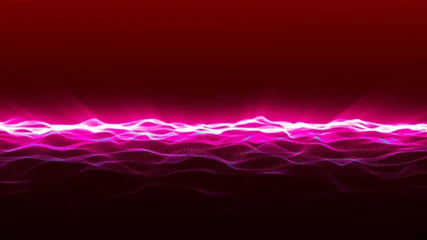 Dynamic wave of glowing particles. Abstract digital background. Data flow information. Concept of digital communication. Big data visualization. 3D rendering.