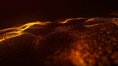 Parlayan parçacıkların dinamik dalgası. Parlayan noktalar dalgası. Dijital teknoloji geçmişi. 3d