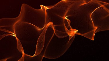 Parçacık dalgası. 3 boyutlu dalga. Soyut dijital manzara. Teknoloji geçmişi. resimleme.