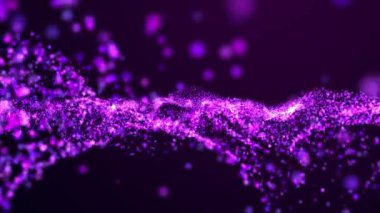 Dynamic wave of glowing particles. Digital technology background. 3d. 4k animation.