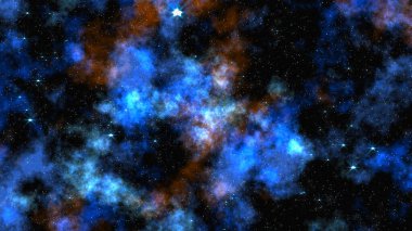 Bir yıldız alanına doğru uzay uçuşu. Bir uzay uçuşunun temel üç boyutlu görüntülemesi bir yıldız alanına. Parlayan yıldızlı Derin Uzay Bulutsusu döngüsü arka planı. Yıldız arkaplanı. Gece gökyüzünde yıldızlar ve uzay. 3d oluşturma