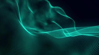 Dynamic wave of glowing particles. Abstract digital background. Data flow information. Concept of digital communication. Big data visualization. 3D rendering. 4k animation.