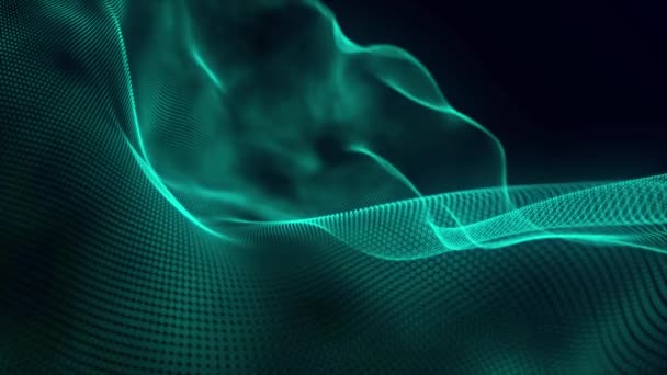 Dynamic Wave Glowing Particles Abstract Digital Background Data Flow Information — Vídeo de stock