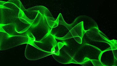 Parçacık dalgası. 3 boyutlu dalga. Soyut dijital manzara. Teknoloji geçmişi. resimleme.