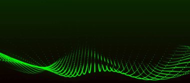 Parçacık dalgası. 3 boyutlu dalga. Soyut dijital manzara. Teknoloji geçmişi. resimleme.