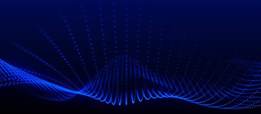 Parçacık dalgası. 3 boyutlu dalga. Soyut dijital manzara. Teknoloji geçmişi. resimleme.