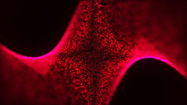 Dijital teknoloji geçmişi. Parlayan noktaların dinamik dalgası. Sunum tasarımı için fütüristik arka plan. 3d