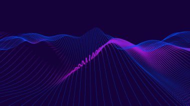 Wave of particles. Wave 3d. Abstract digital landscape. Technology background. illustration. Vector illustration.