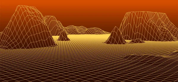 Абстрактный Векторный Пейзаж Пейзаж Wireframe Футуристическая Векторная Иллюстрация Цифровая Проводка — стоковый вектор