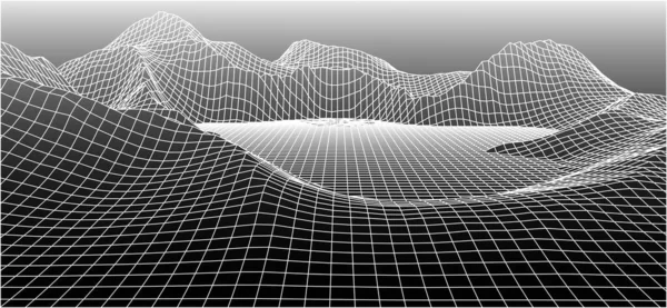 Абстрактный Векторный Пейзаж Киберпространство Технология Векторная Иллюстрация Виде Проволоки Цифровая — стоковый вектор
