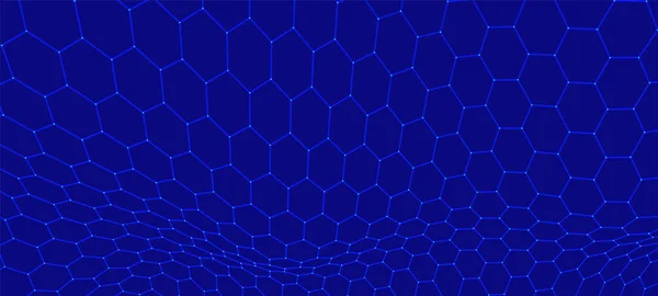 未来六边形背景 未来派蜂窝概念 粒子的波涛信息技术背景 3D渲染 矢量说明 — 图库矢量图片