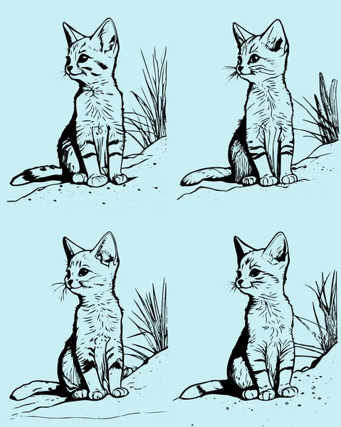 様々なポーズで4匹の猫のベクトルアウトラインスケッチ — ストックベクタ