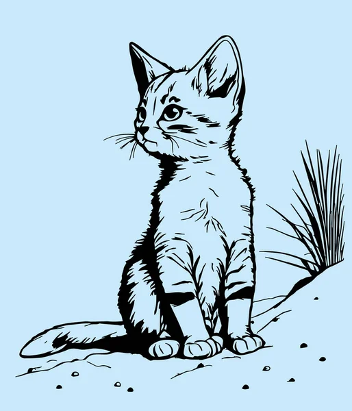 ベクトル幸せなかわいい楽しい子猫漫画笑顔キャラクター猫ラインアートぬり絵黒と白の図面イラスト — ストックベクタ