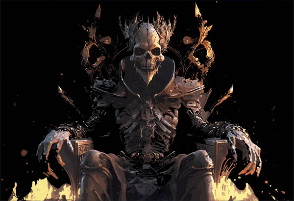 王座上的统治者对艺术幻想的阐释 黑暗恶魔 骷髅脸与王座 矢量说明 — 图库矢量图片