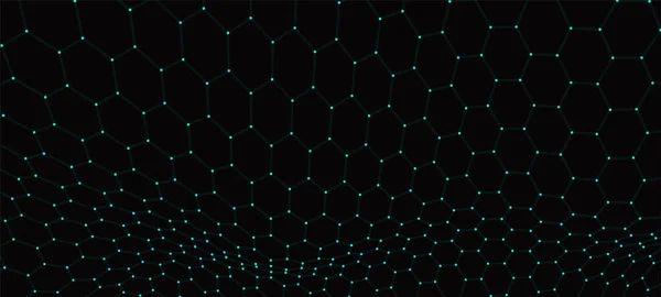 未来的な六角形の背景 未来的なハニカムコンセプト 粒子の波 データ技術の背景 3Dレンダリング ベクターイラスト — ストックベクタ