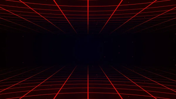 Abstract retro synthwave grid loop animation background 3d render. Looping grid motion design with particles moving away from the screen. 3d render