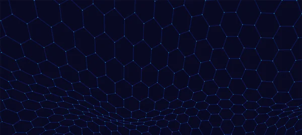 Fond Hexagonal Futuriste Concept Futuriste Nid Abeille Vague Particules Technologie — Image vectorielle