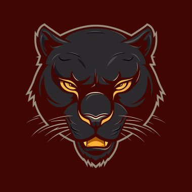 Kırmızı arka planda kızgın bir panter kafası taşıyıcısı. Vahşi Hayvanlar. Ağzı açık kızgın Kara Panter. Panter maskotu Esport logo Vektör çizimi. Kolay düzenlenebilir vektör illüstrasyonu