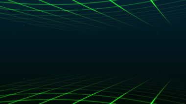 Soyut retro-sentetik dalga ızgarası animasyon arka plan 3D canlandırması. Ekrandan uzaklaşan parçacıklar ile ızgara hareketi tasarımı döngüsü. 3 boyutlu görüntüleme. 4k animasyon.