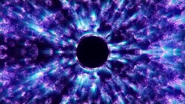 Streszczenie Futurystyczne Świecące Niebieskim Światłem Wokół Ciemnej Sfery Gwiazdy Kosmicznej — Wideo stockowe