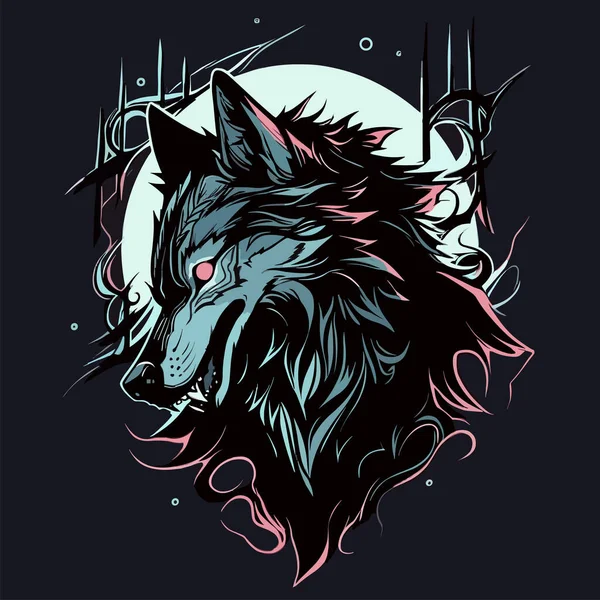 Wolf Head Black Silhouette Isolated Dark Background Vector Icon Decal — Stock Vector