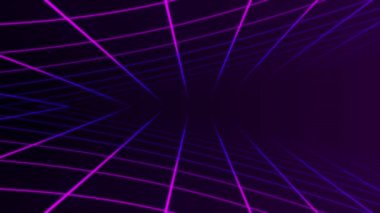 Soyut retro-sentetik dalga ızgarası animasyon arka plan 3D canlandırması. Ekrandan uzaklaşan parçacıklar ile ızgara hareketi tasarımı döngüsü. 3 boyutlu görüntüleme. 4k animasyon.