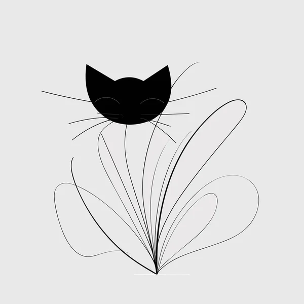 ベクトル線画猫イラスト 最小限の猫 滑らかな線 輪郭のベクトルアイコン 線形形式 — ストックベクタ